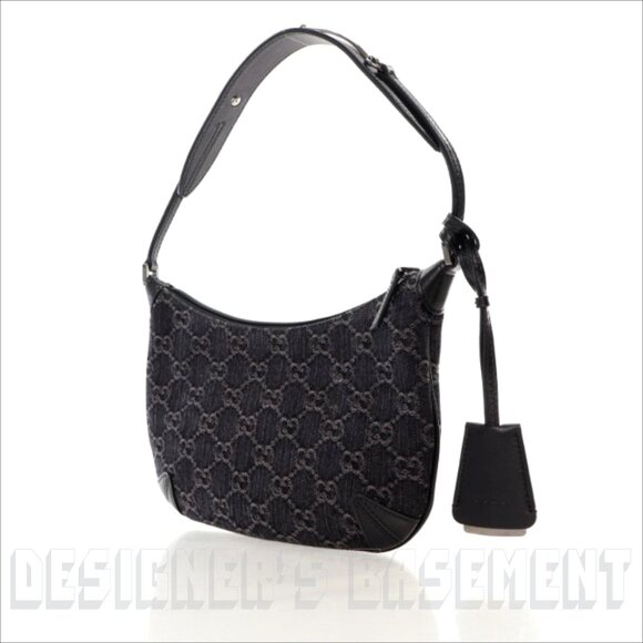 GUCCI black Jacquard Denim GG Monogram Horsebit detail SLIM small Shoulder bag🎁 - Picture 10 of 13